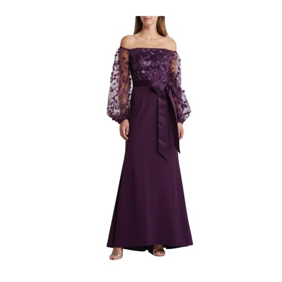 NWT Eliza J floating petals plum purple dress gown size 6 - Picture 1 of 12